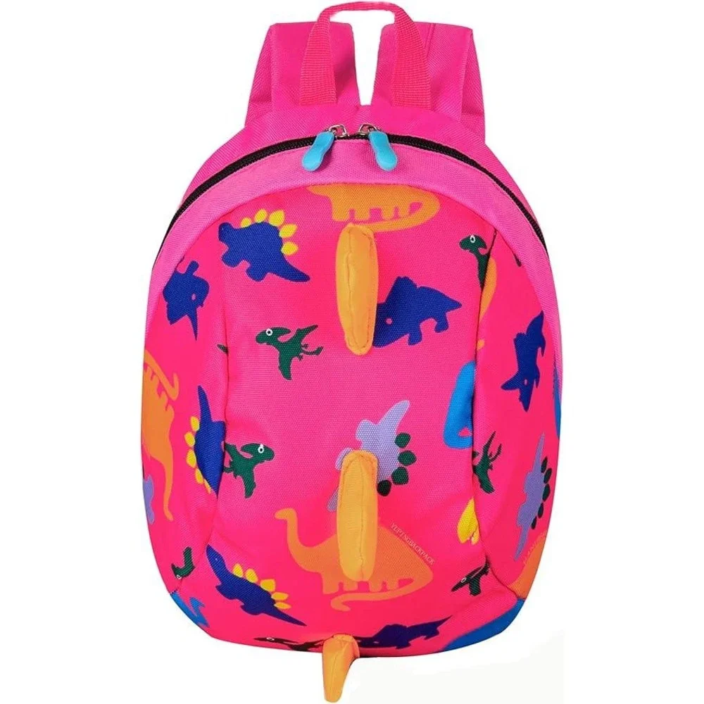 Pink Dinosaur Toddler Backpack with Detachable Safety Leash and 3D Spikes